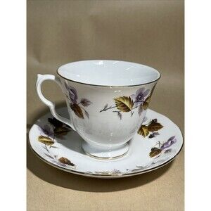 Vintage Queen Anne Bone China Teacup and Saucer Set Autumn Leaves‎ #8344 England